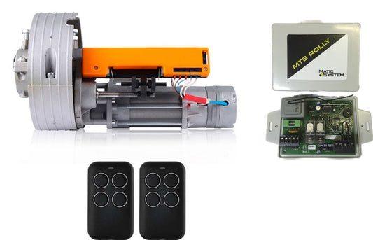 Kit motor roll. Para puertas enrollables de 180kg. Incluye placa electrónica rolly y dos mandos.