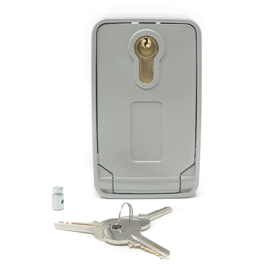 Desbloqueo exterior para motores enrollables. Caja metálica, con llave para su apertura. Dentro con palanca de desbloqueo